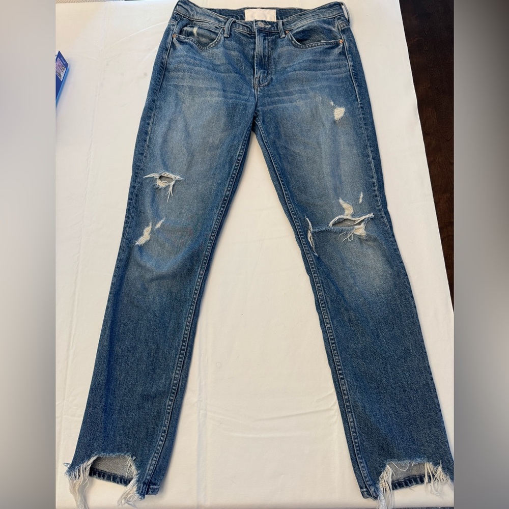 Mother Superior The Scrapper Ankle Jeans Women's 27 Blue Light Wash Distressed